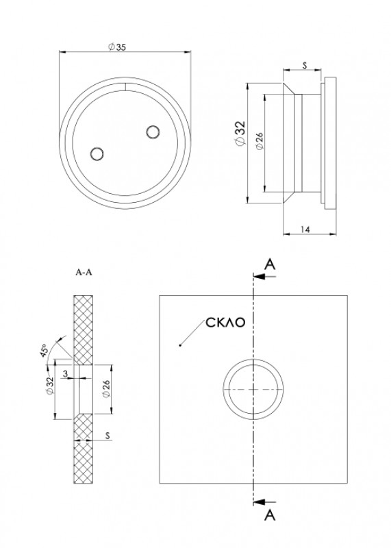 Точечный стеклодержатель Inoxstore с зенковкой,  дистанция 3-6 мм, сатинированный, AISI 304