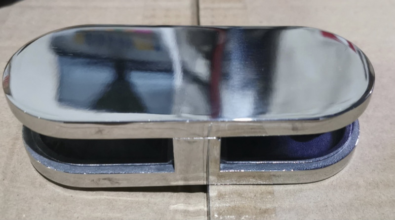 Соединитель стекло Inoxstore, стекло 180°,  106х45х30 мм, под стекло 12 мм, полированный, AISI 304