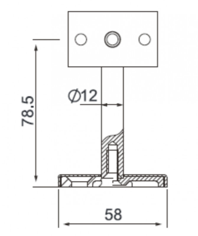 Держатель поручня Inoxstore профильный с крышкой 58х58 мм, ложемент под плоскость, сатинированный, AISI 304