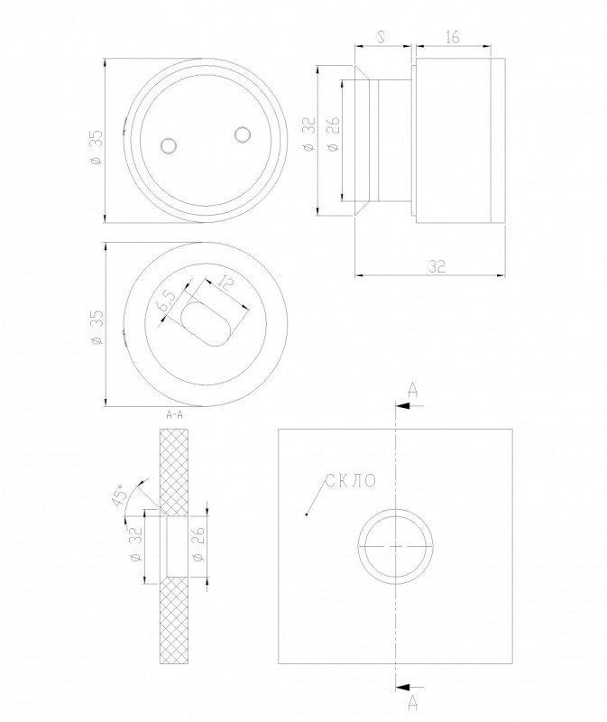 Точечный стеклодержатель Inoxstore с зенковкой, дистанция 20-26 мм, сатинированный, AISI 304