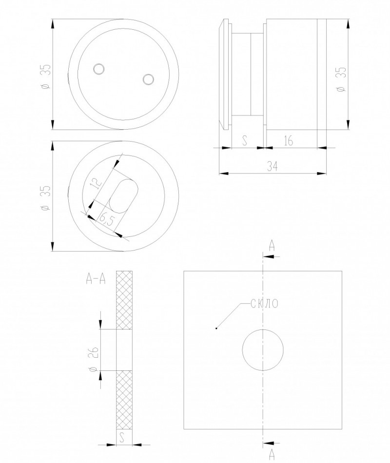 Точечный стеклодержатель Inoxstore без зенковки,  дистанция 19-25 мм, сатинированный, AISI 304