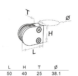 Стеклодержатель Inoxstore литой полукруглый 40х50х25 мм / Ø 38,1 мм, под стекло 10 мм, полированный, AISI 304