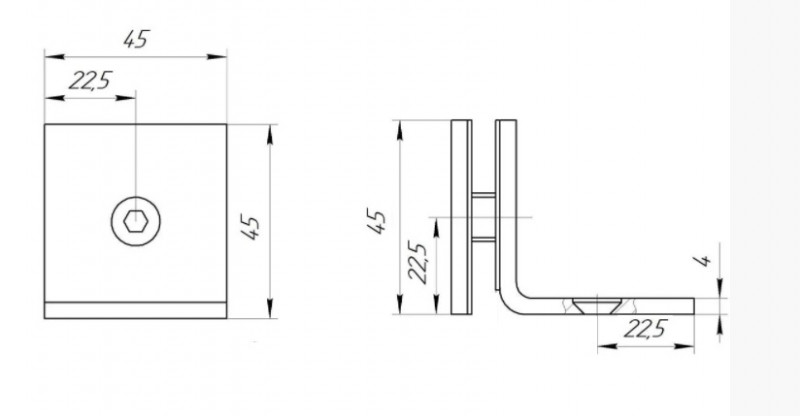 Крепление стекло-стена Inoxstore 45х90х4 мм на 90°, полированный, AISI 304