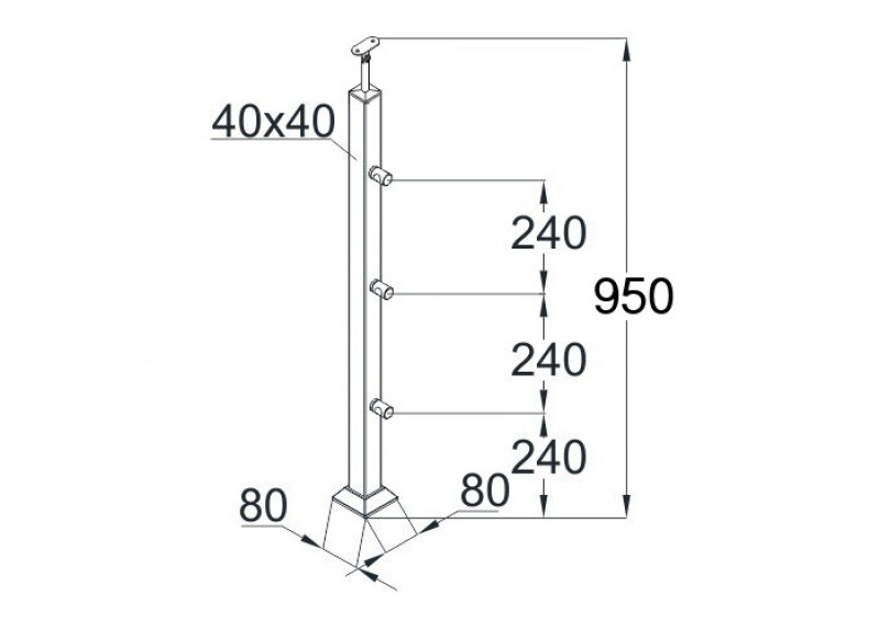 Стойка Inoxstore квадратная 40х40х950 мм из нержавеющей стали с 3 ригелями, сатин